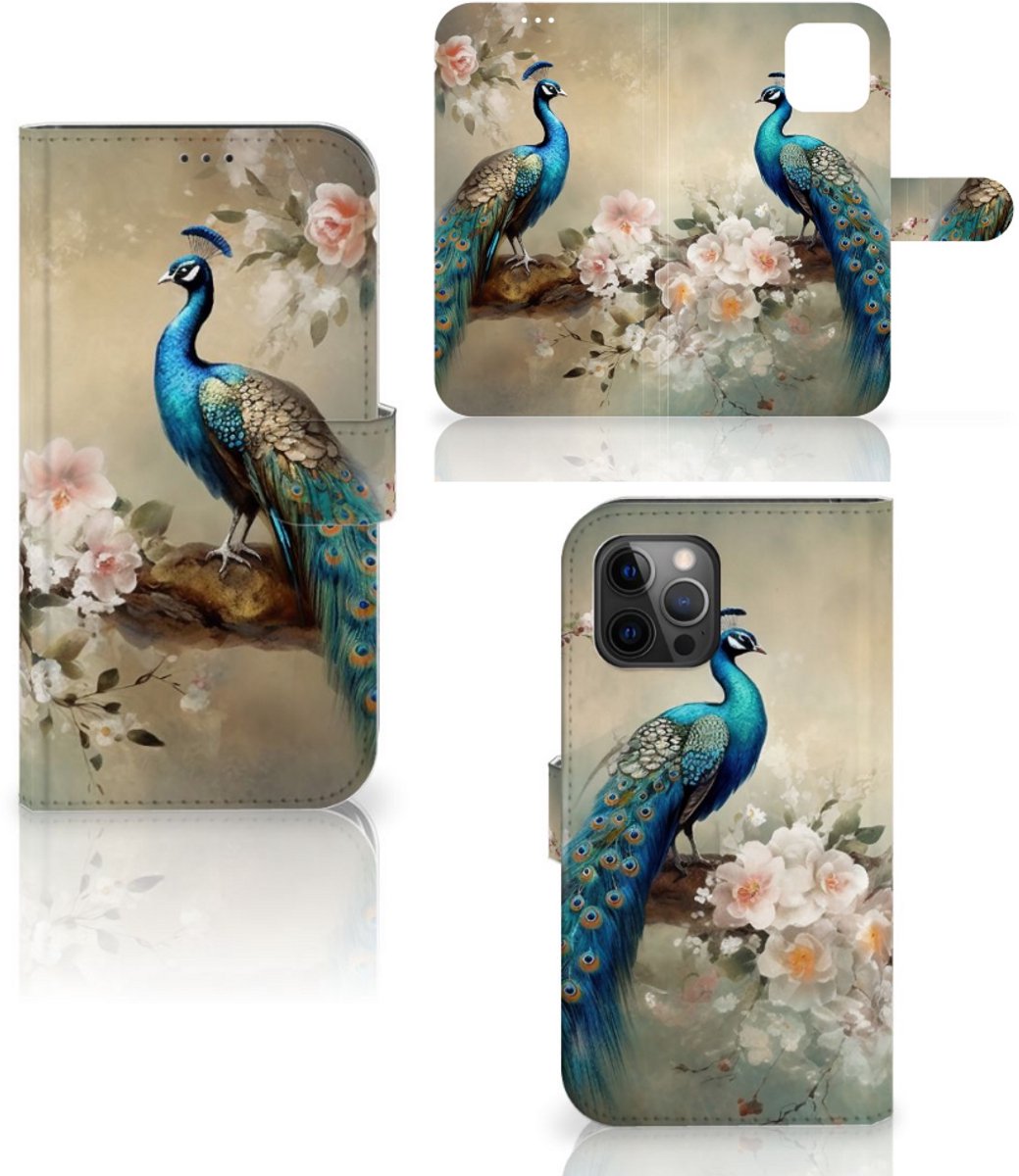 Telefoonhoesje met Pasjes voor Apple iPhone 12 Pro Max Vintage Pauwen