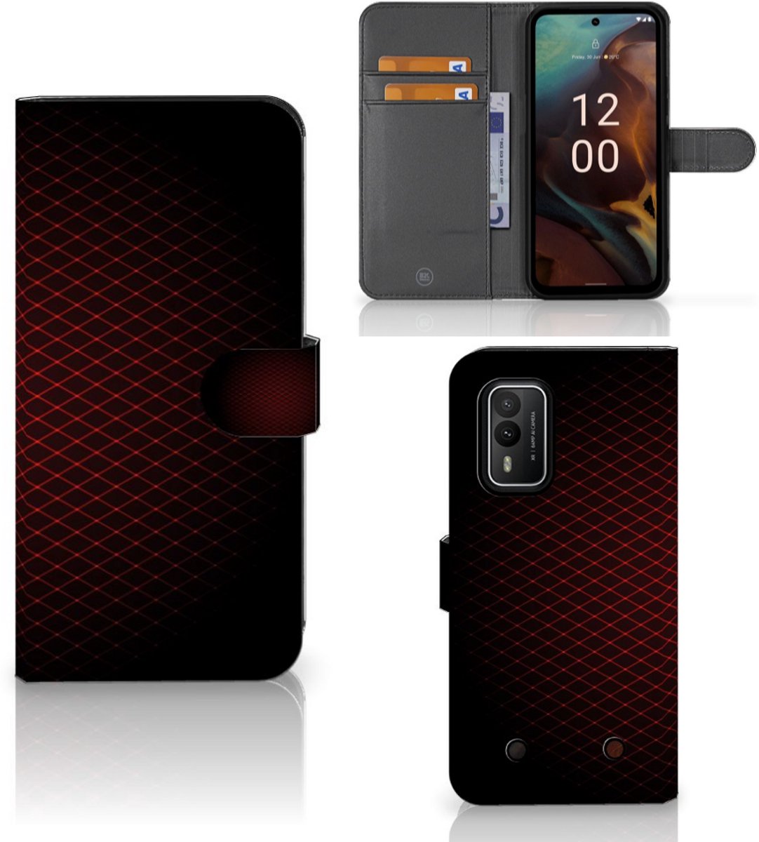 Boekhoesje voor Nokia XR21 Telefoon Hoesje Geruit Rood