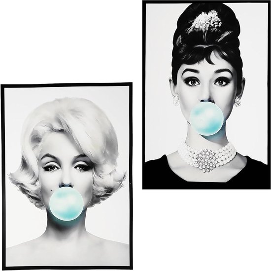 KUSTOM ART Set van 2 posters decoratieve wandserie Hollywood-acteur Marilyn Monroe Audrey Hepburn kunstdruk op gecoat papier 42 x 30 cm geen lijst