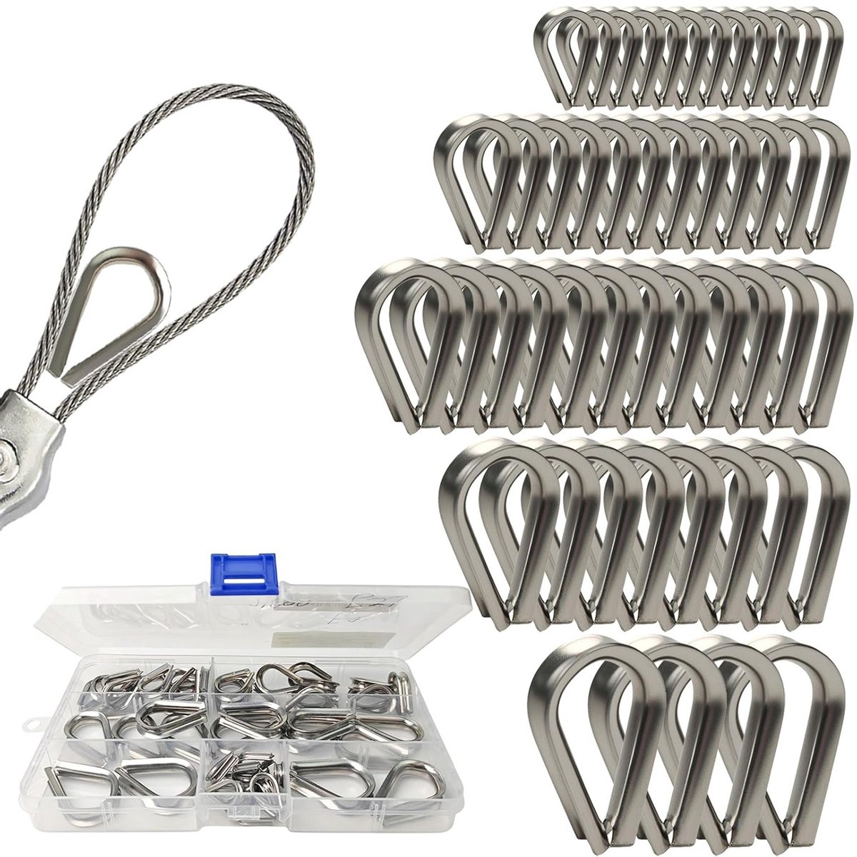 50 Stuks RVS Draad Kabel Mouwen - Hartvormige Bescherming voor Kabels in 5 Maten: 2mm, 4mm, 4.5mm, 5mm, 7mm - Duurzaam, Flexibel en Weerbestendig