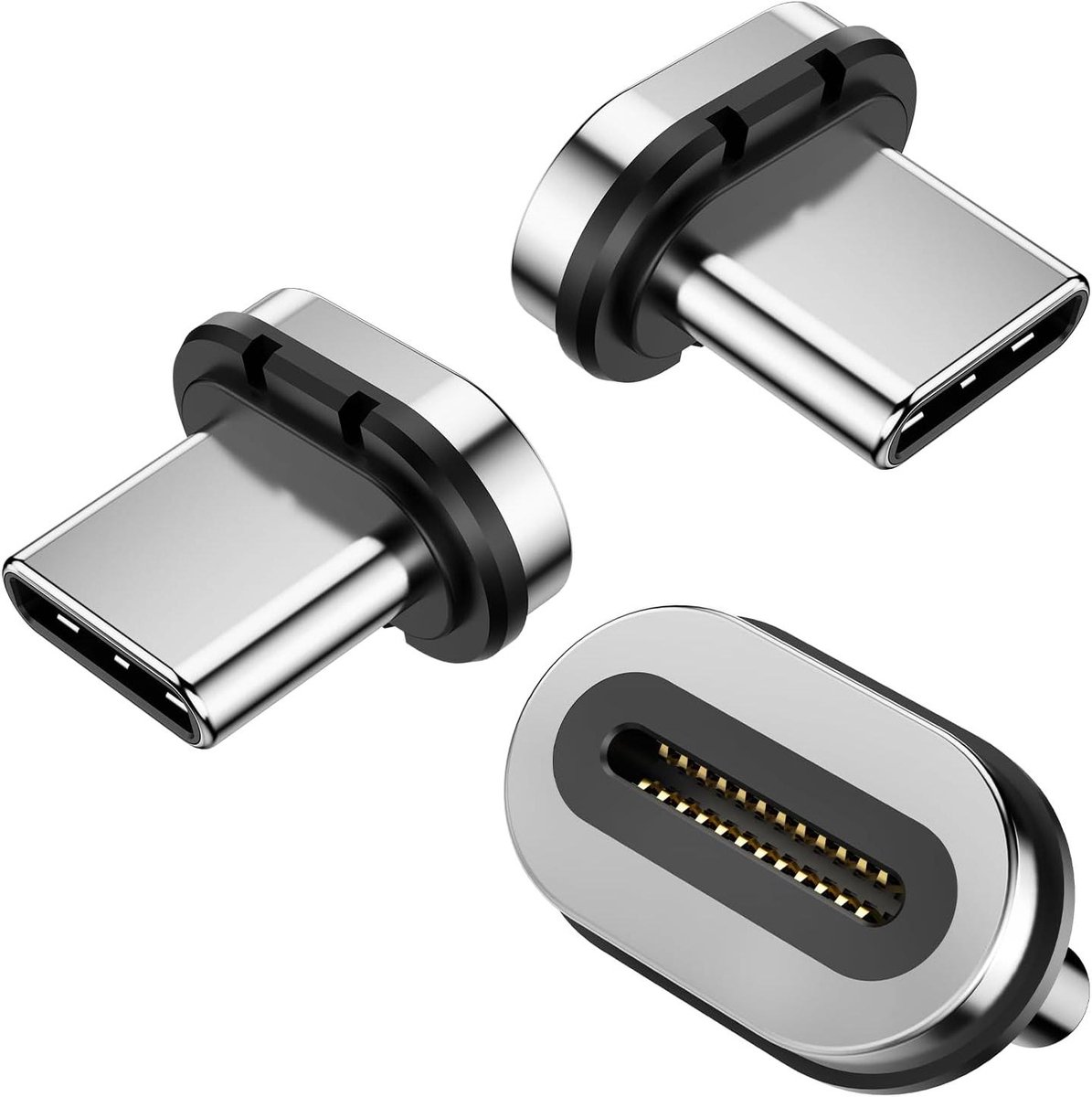 Magnetische USB-C Tips - Type-C Adapter - Apparaten Opladen - 24-Pins Ontwerp - 3-Pack - Zilver