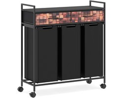 Wasmand Kast - Badkamerkast - Opbergmeubel - Wassorteerder - Kast met Wasmand - Zwart + Rustiek Bruin