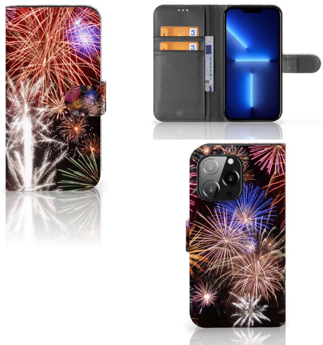 iPhone 13 Pro Wallet Case met Pasjes Vuurwerk