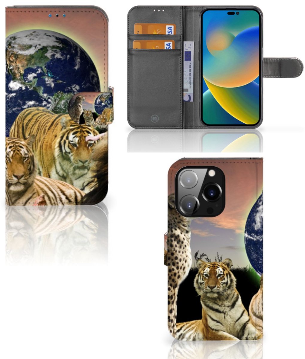 Book Case voor iPhone 14 Pro Telefoonhoesje met Pasjes Roofdieren
