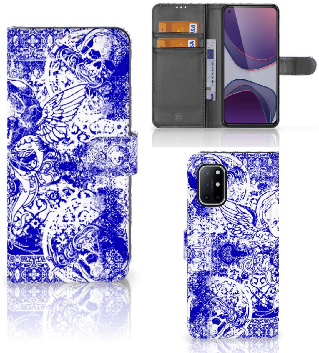 Telefoonhoesje met Naam OnePlus 8T Angel Skull Blauw