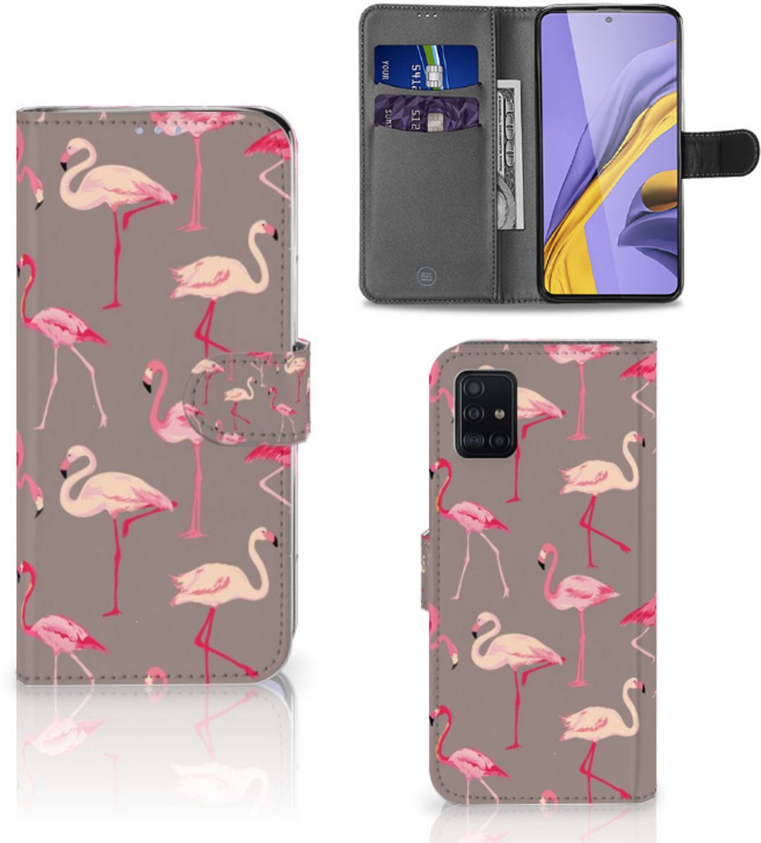 Samsung Galaxy A51 Telefoonhoesje met Pasjes Flamingo