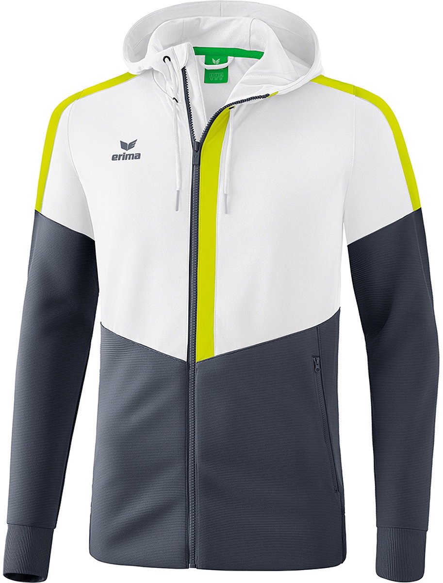 Erima Squad Trainingsjack Met Capuchon Heren - Wit / Silver Grey / Lime | Maat: XXL