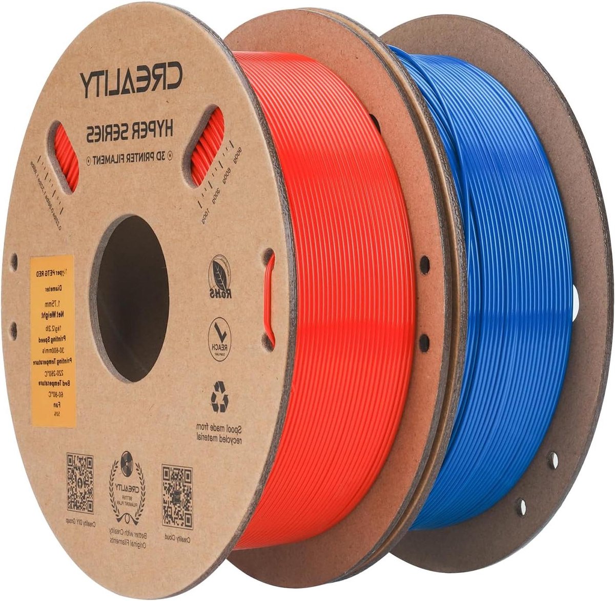 Creality Hyper PETG filament 2 kg 1,75 mm, hogesnelheidsfilament (30-600 mm/s), compatibel met de meeste 3D-printers zoals K1C K2 PLUS (rood en blauw)
