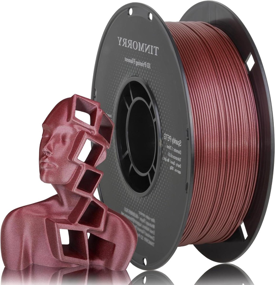 Flitsend PETG filament 1,75 mm, TINMORRY PETG filament 3D-printmaterialen, compatibel met Bambu FDM 3D-printer, 1 kg 1 spoel, rood