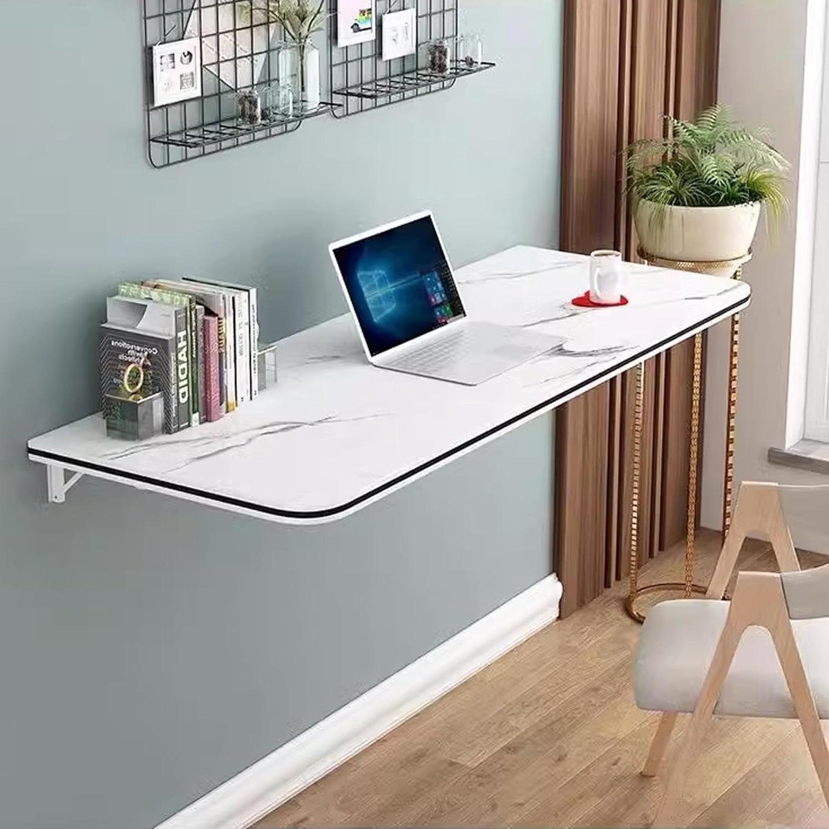 Wandmontage Klaptafel - Opklap bureau - Ruimte Besparen - Stevig Stalen Frame - 70x40cm - Wit