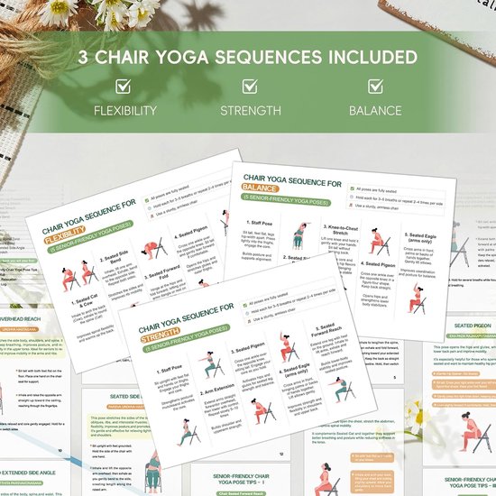 Yoga Stoel Gids - Stoel Yoga Boek - Senior Fitness - 30 Dagen Uitdaging - 8.5 X 11 Inch - Groen — afbeelding 4