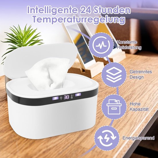 Vochtdoekjes Verwarmer - Doekjes Dispenser - Baby Comfort - Geïntegreerd Nachtlampje - 21.8 x 15 x 13.7 cm - Wit — afbeelding 4
