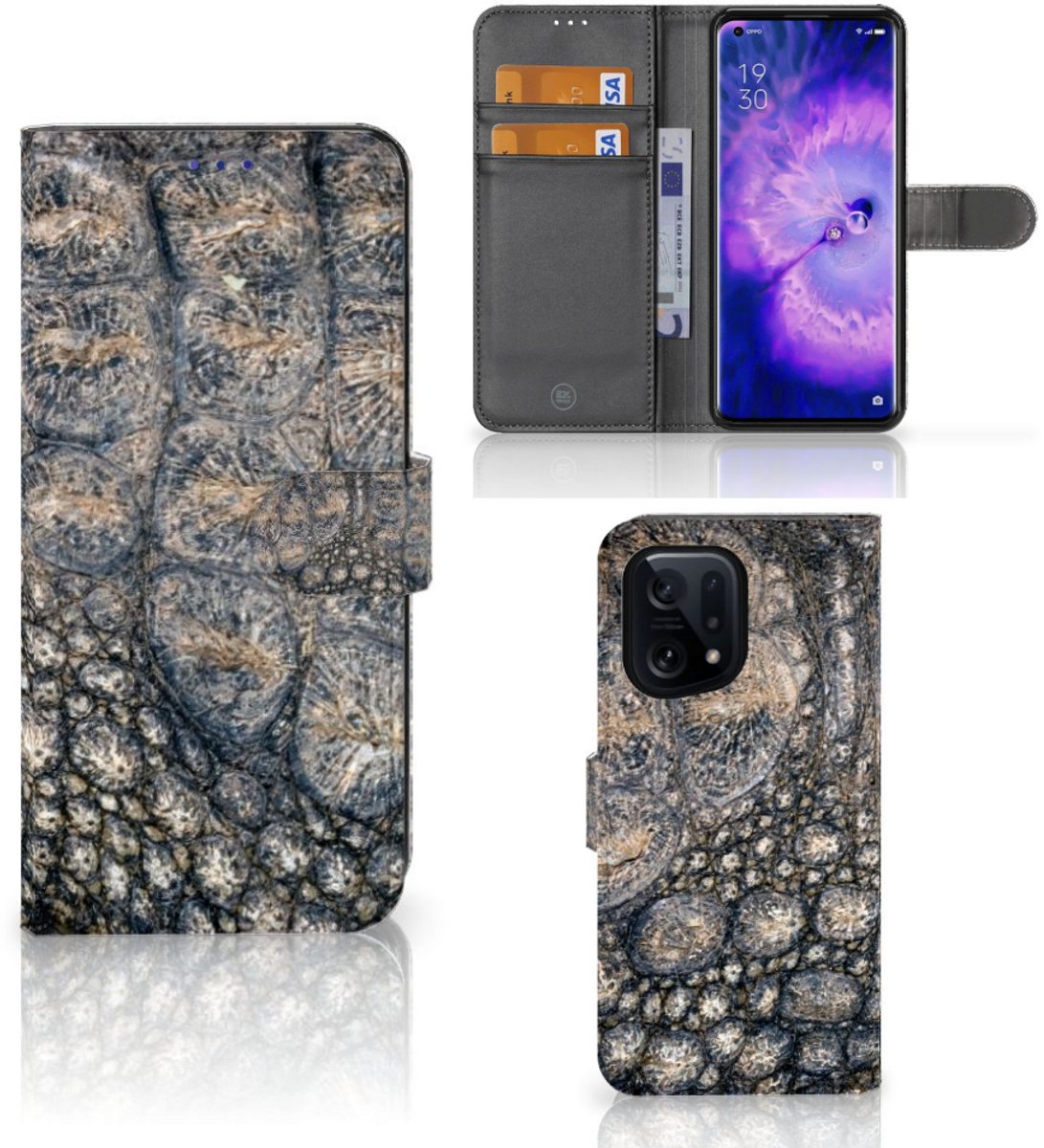 OPPO Find X5 Telefoonhoesje met Pasjes Krokodillenprint