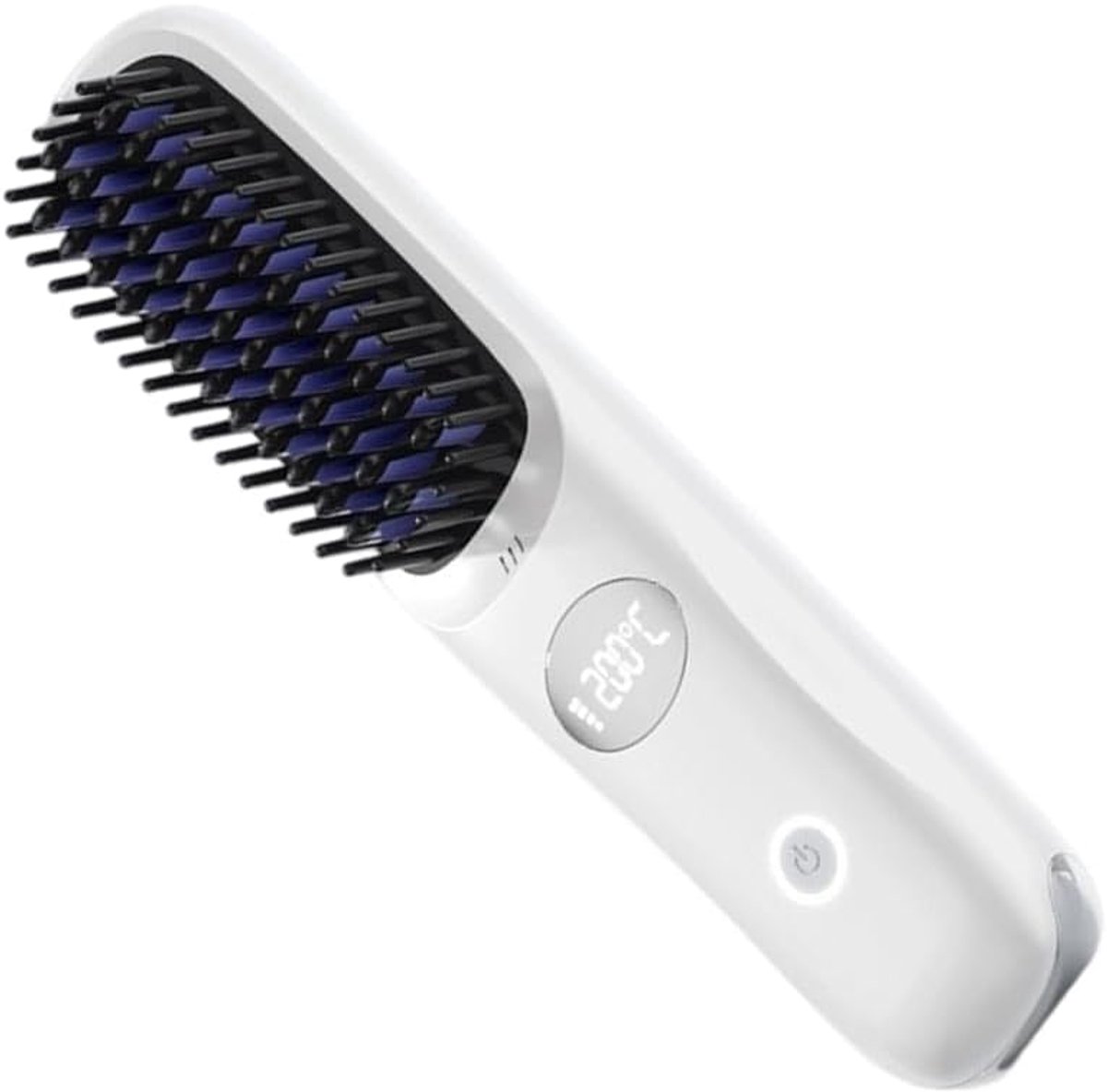 Oplaadbare keramische haarborstel, draadloos gebruik, snelle opwarming, geschikt voor alle haartypes (wit).