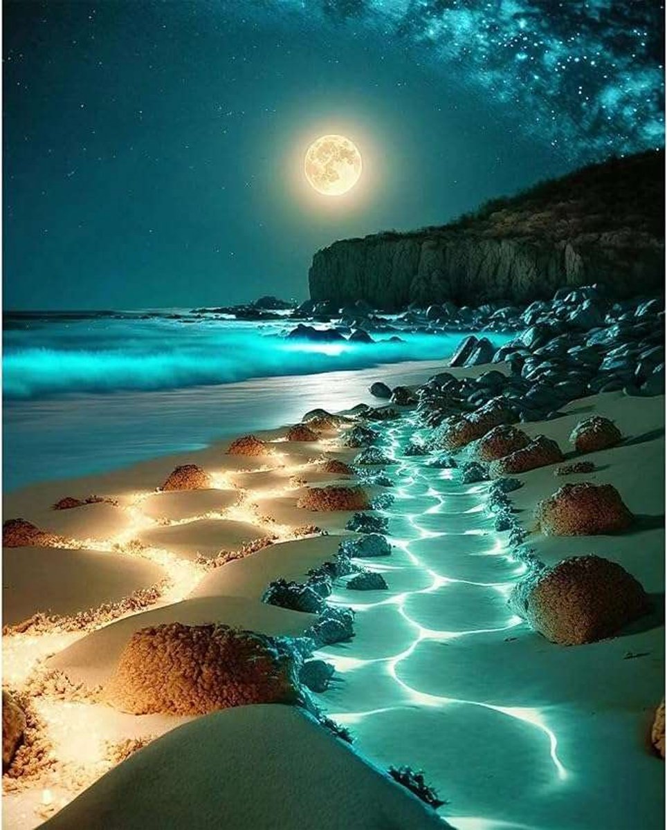 CE - Diamantschilderij - 5D Motief Nocna Plaża - 30x40cm - Inclusief Compleet Set