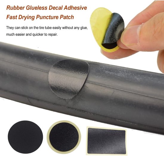 Punctie Patch Banden - Reparatie Tool Kit - Fietsbanden Repareren - Lijmloze Zelfklevende Patches - 10 Stuks Per Set - Zwart — afbeelding 2