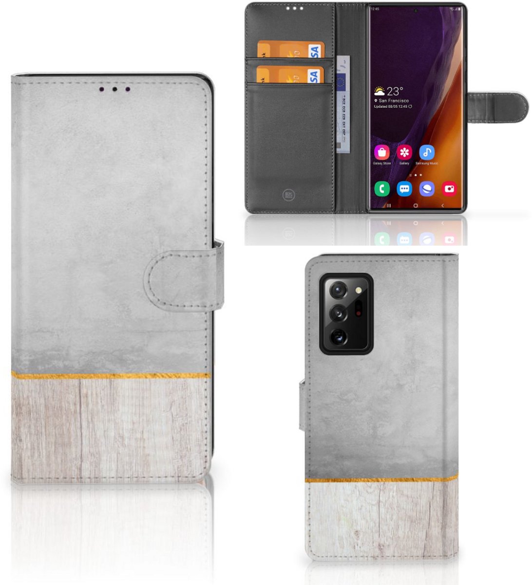 Samsung Galaxy Note20 Ultra Book Style Case Wood Concrete
