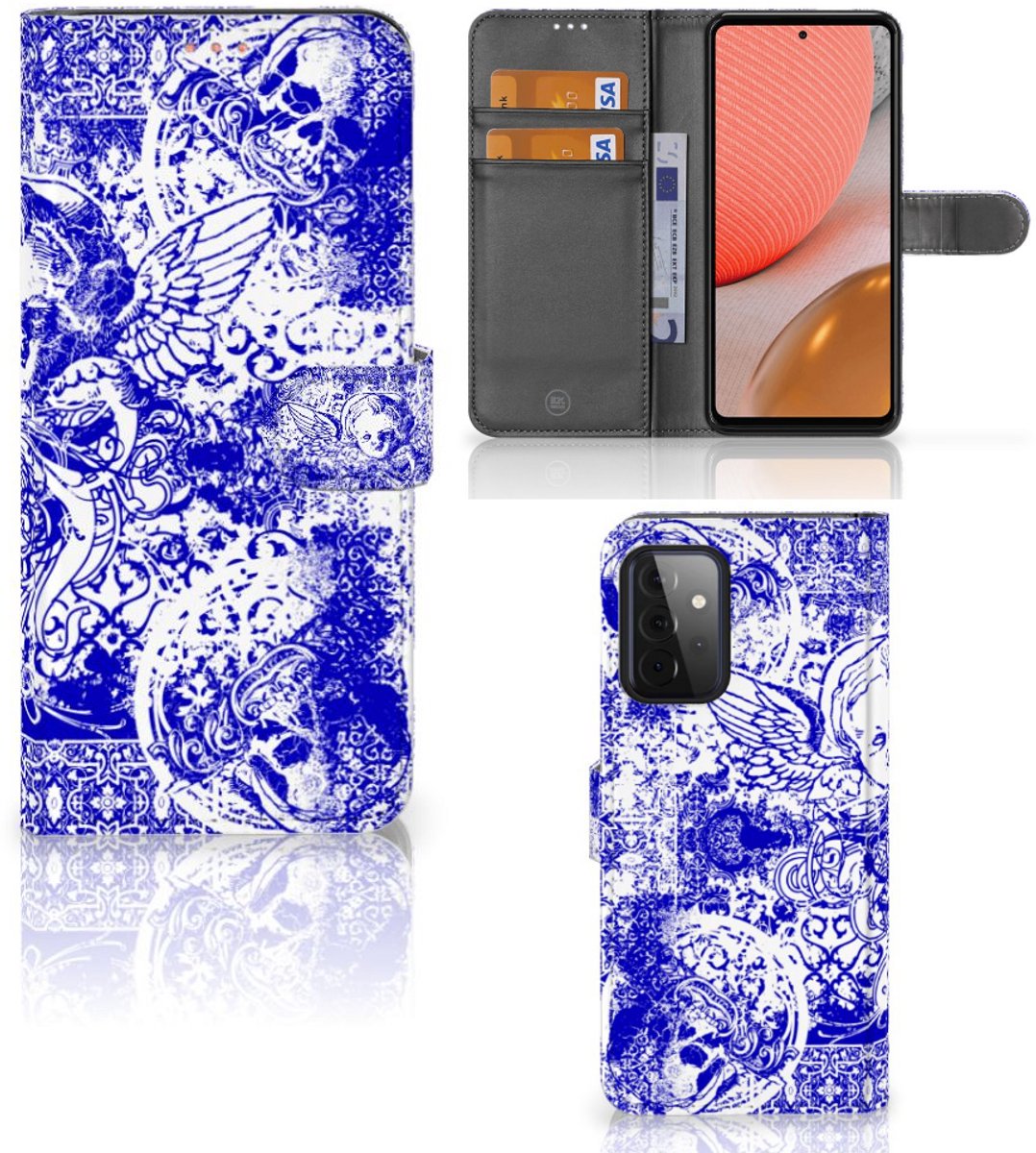 Telefoonhoesje met Naam Samsung Galaxy A72 Angel Skull Blauw