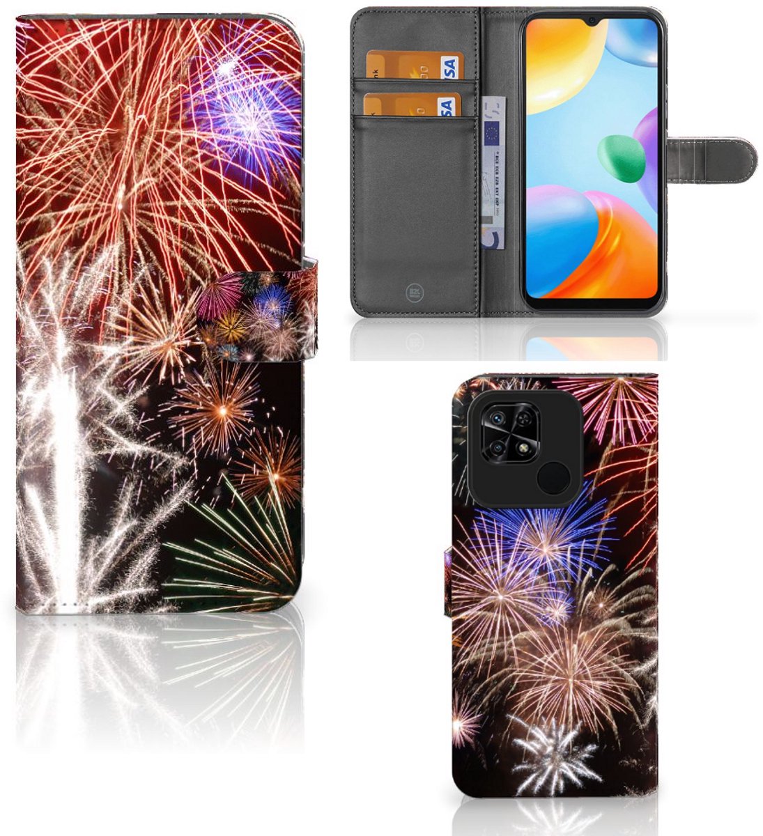 Xiaomi Redmi 10C Wallet Case met Pasjes Vuurwerk