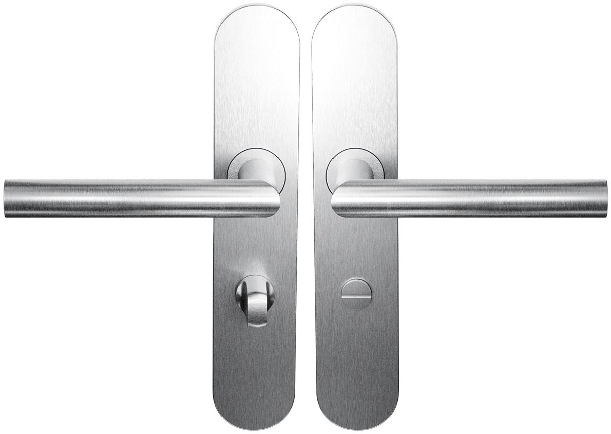 Deurkruk op schild - RVS geborsteld - RVS - Cubic Colors - WC63/8 L-haaks model 19mm RVS geborsteld