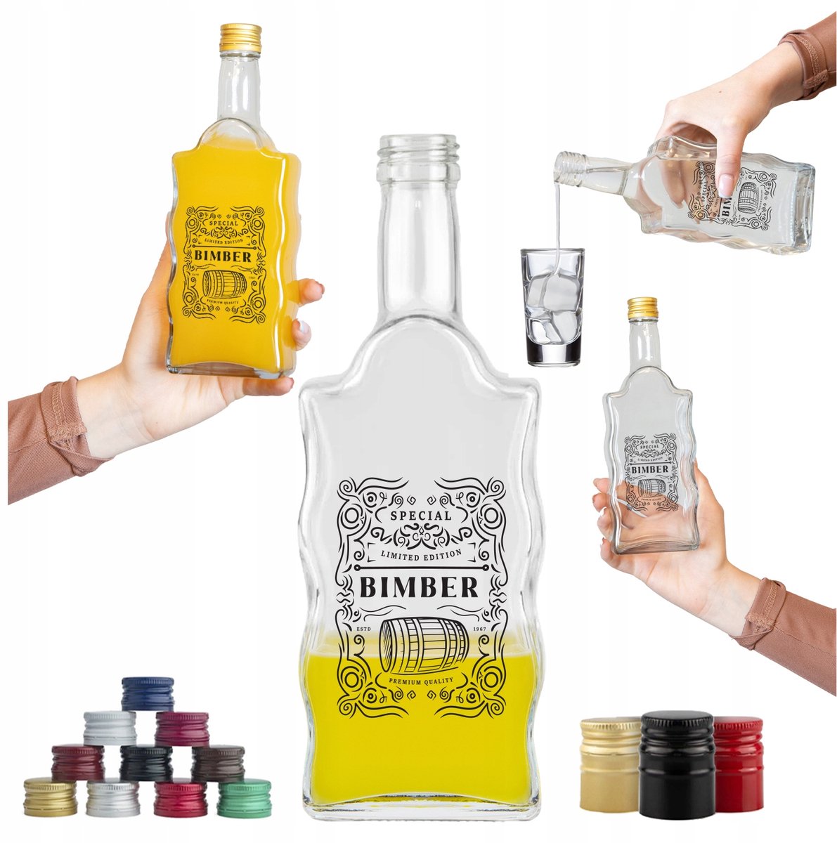 Bimberek Fala - Glasfles - 500ml - Unieke Vorm - Met Nadruk