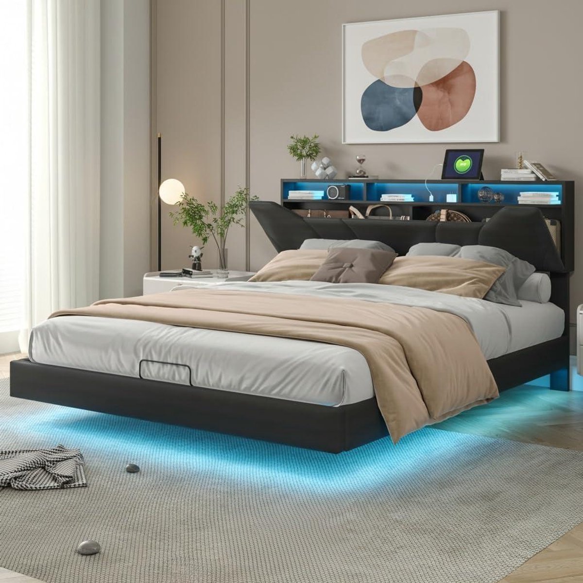 Gestoffeerd Bed - Tweepersoonsbed Bedframe - Moderne Slaapkamer - Met Opbergruimte - 140x200 cm - Zwart