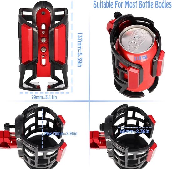 Motorfiets Bekerhouder - Drankhouder Motor - Hydratatie Onderweg - Stabiele Montage - Universeel Ontwerp - Rood — afbeelding 3