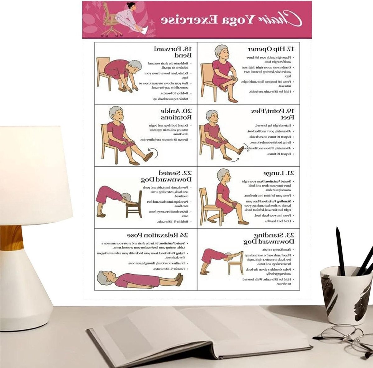 Stoeloefeningen Poster Set - Zittende Yoga Gids - Thuis Fitness - Stapsgewijze Begeleiding - 11 Stuks - Niet gespecificeerd