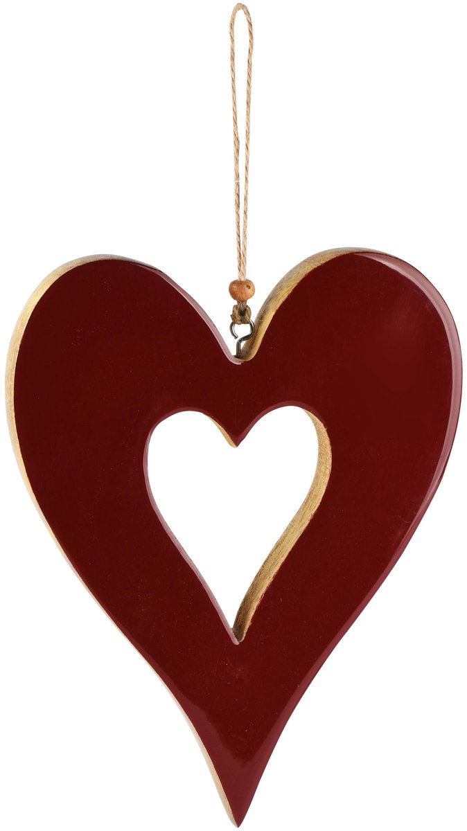 Dekoratief | Hanger hart, bordeaux, hout/enamel, 12x2x16cm | A268205