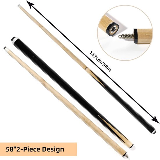 58" Professional Billiard Cue Sticks 580ml Hardwood Canadian Maple Pool Queue Stick with 13mm Tip,Set of 2 — afbeelding 5
