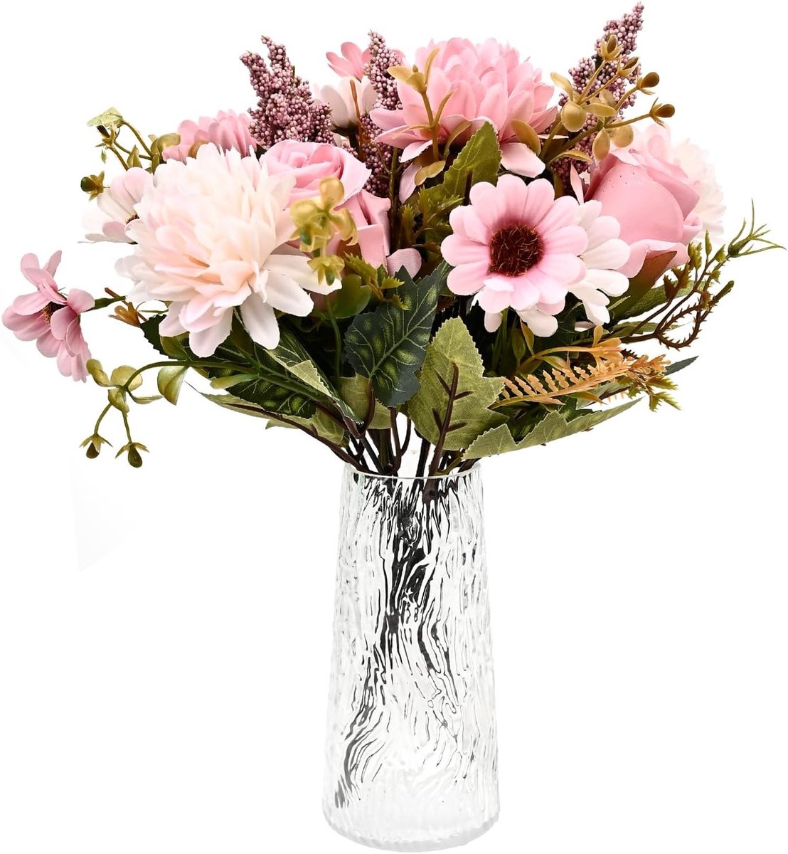 Kunstrozenboeket - 2 bundels zijden bloemen voor bruiloft, feest en interieurdecoratie in roze kleur