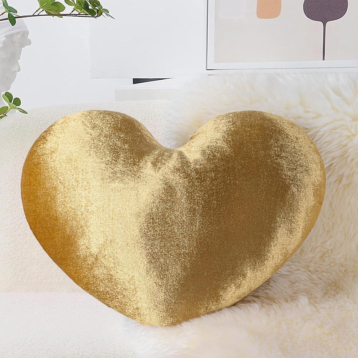 Hartvormig fluwelen kussen 50 cm - goud