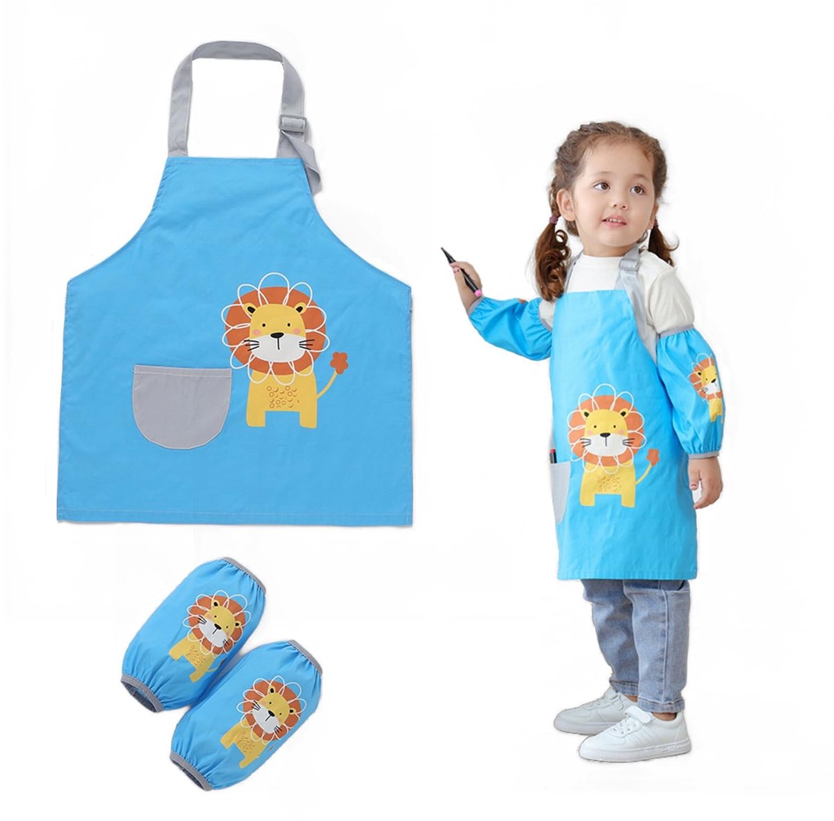 MTTproducts- Kinderschort Verstelbaar - Waterdicht - Met Mouwen - Met Zakken - Voor Kinderen 2-5 Jaar - Lichtgewicht en Duurzaam - Keukenschort