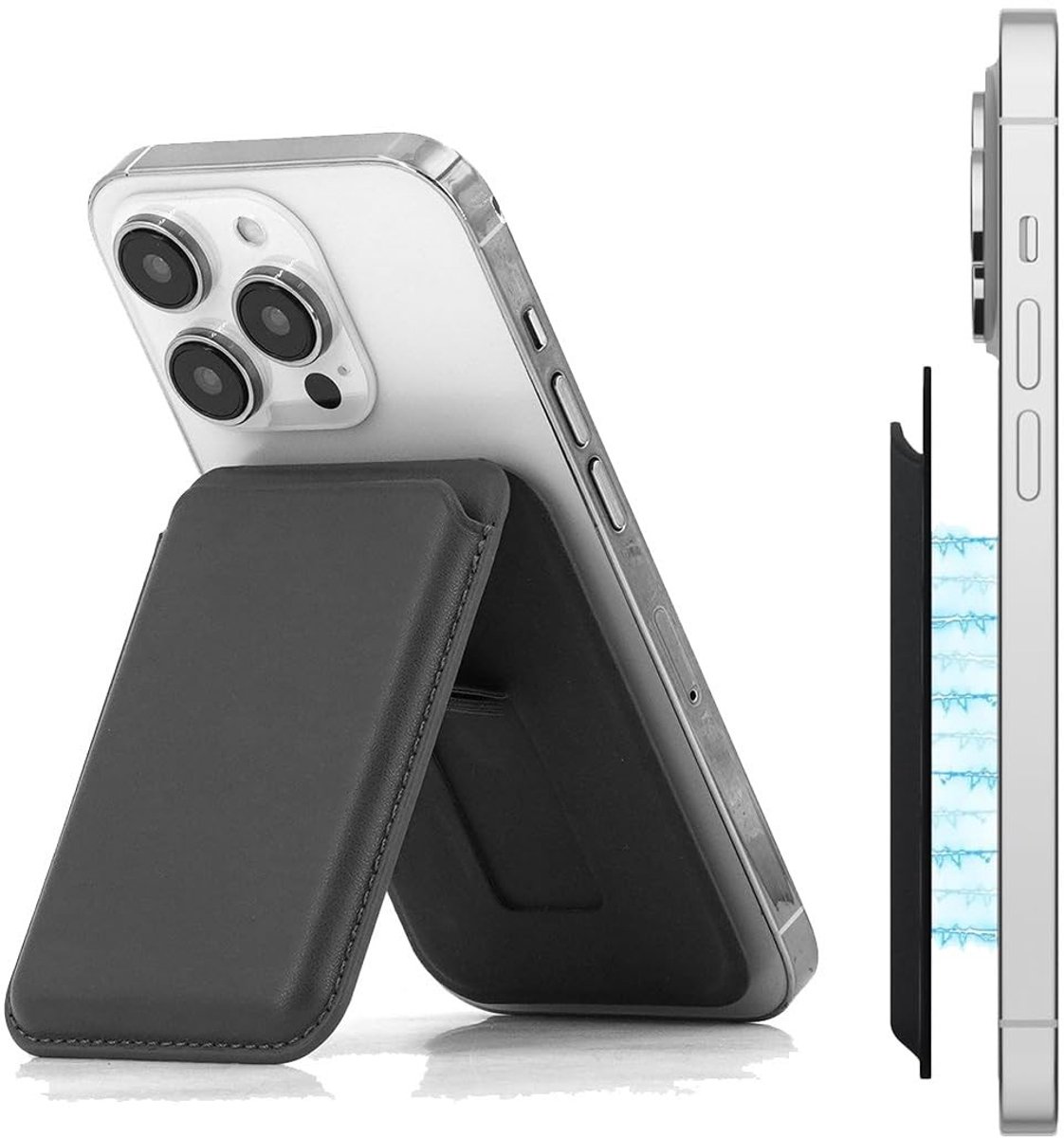 MTTproducts- Telefoonkaarthouder Verstelbaar - RFID-blokkering - Magnetisch - Veganistisch Leer - Portemonnee - Lichtgewicht en Stabiel