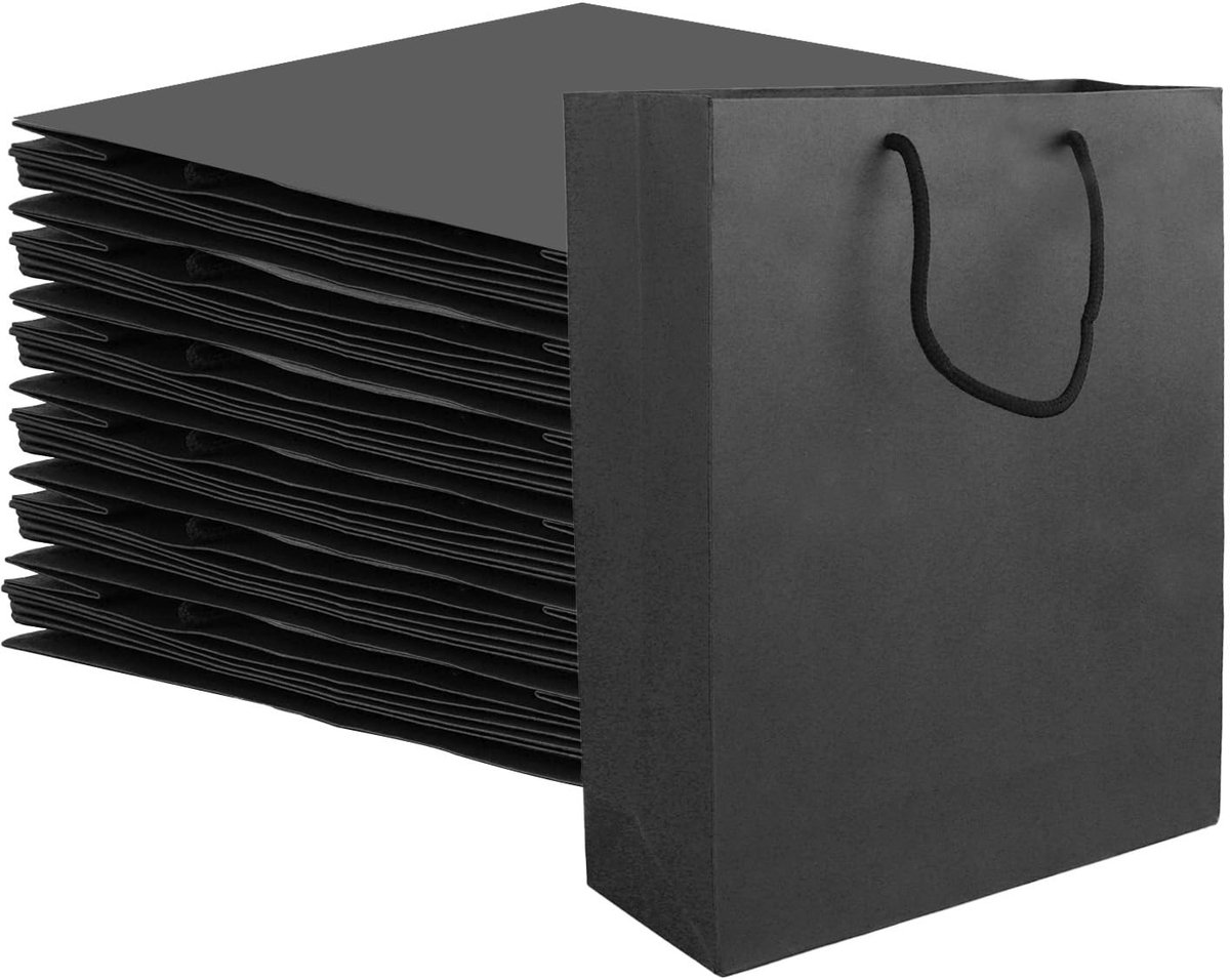 MTTproducts- Geschenkzakjes 20 Stuks - Zwarte Kraftzakjes - 28 x 10 x 33 cm - Met Handvat - Duurzaam Karton - Voor Feest en Verjaardag - Cadeautas