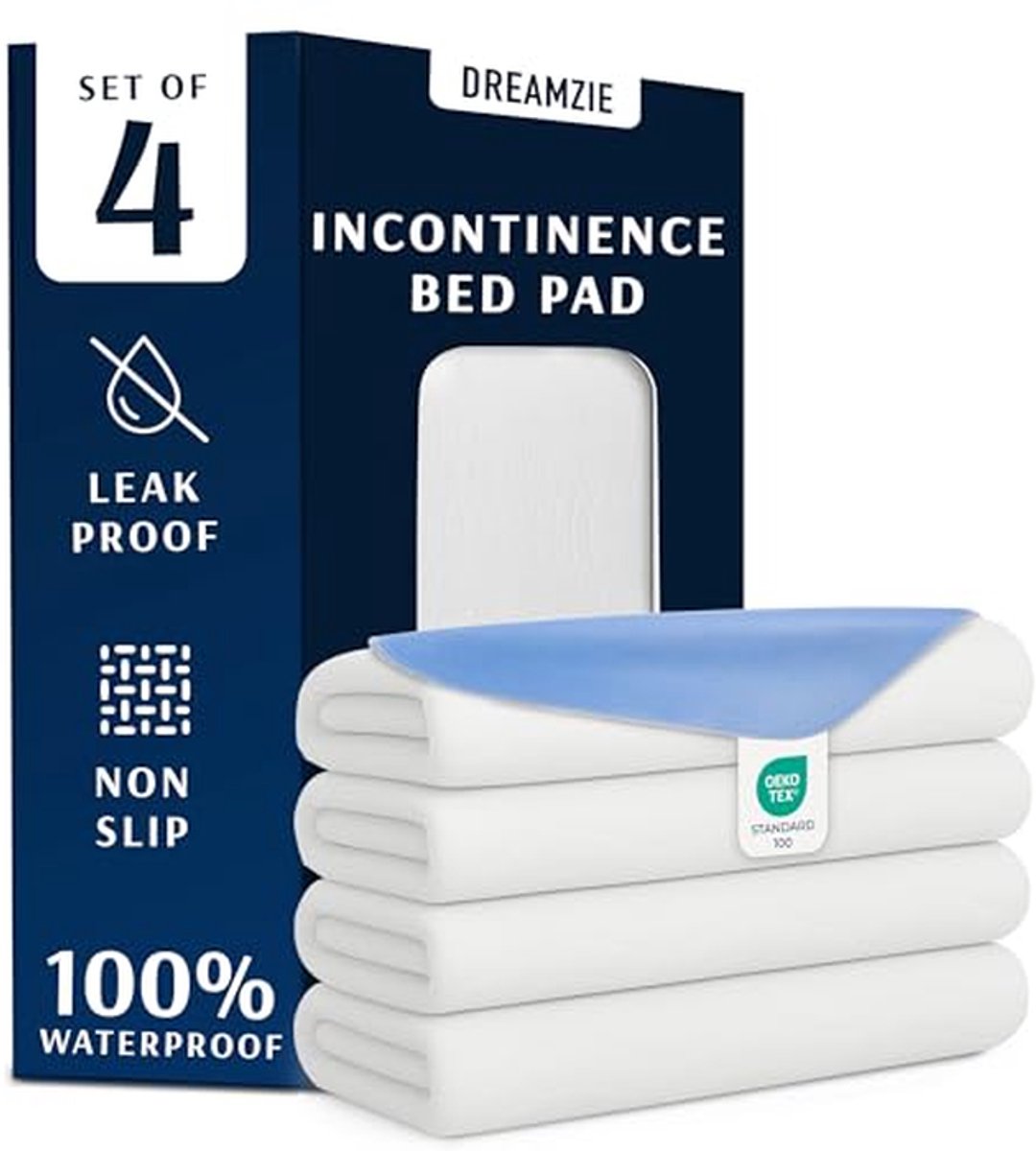 Absorberende en Waterdichte Matrasbeschermer 90 x 160 cm - Wasbare Matrashoes voor Incontinentie - 4 Stuks