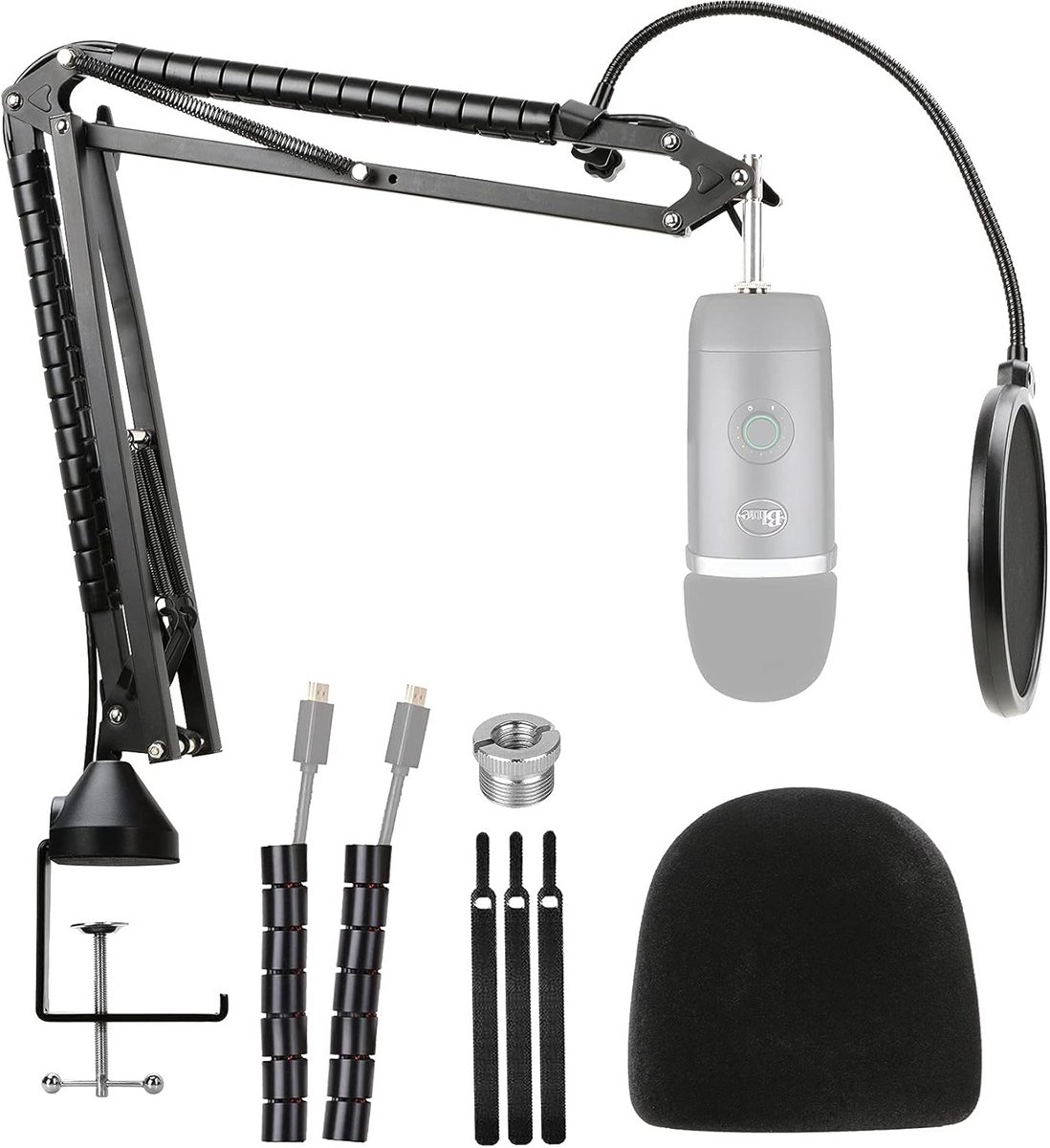 Microfoonstandaard voor Blue Yeti X | Verstelbare Boomarm met Popfilter en Kabelorganizer