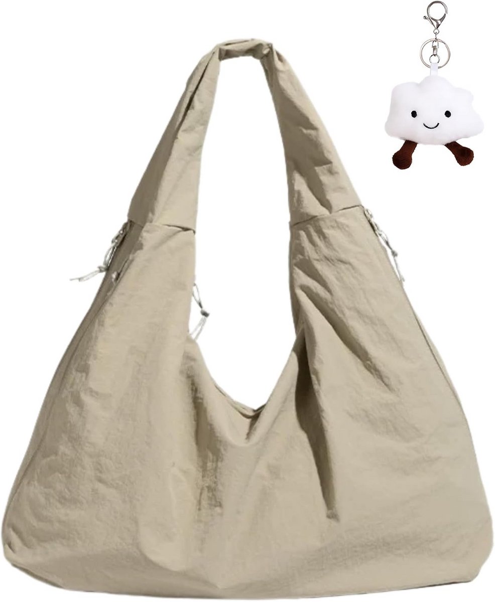 Tote Bag Slouchy Hobo Bag voor Vrouwen Nylon Handtas Effen Kleur Gedrapeerde Schoudertas Grote Onderarm Portemonnee