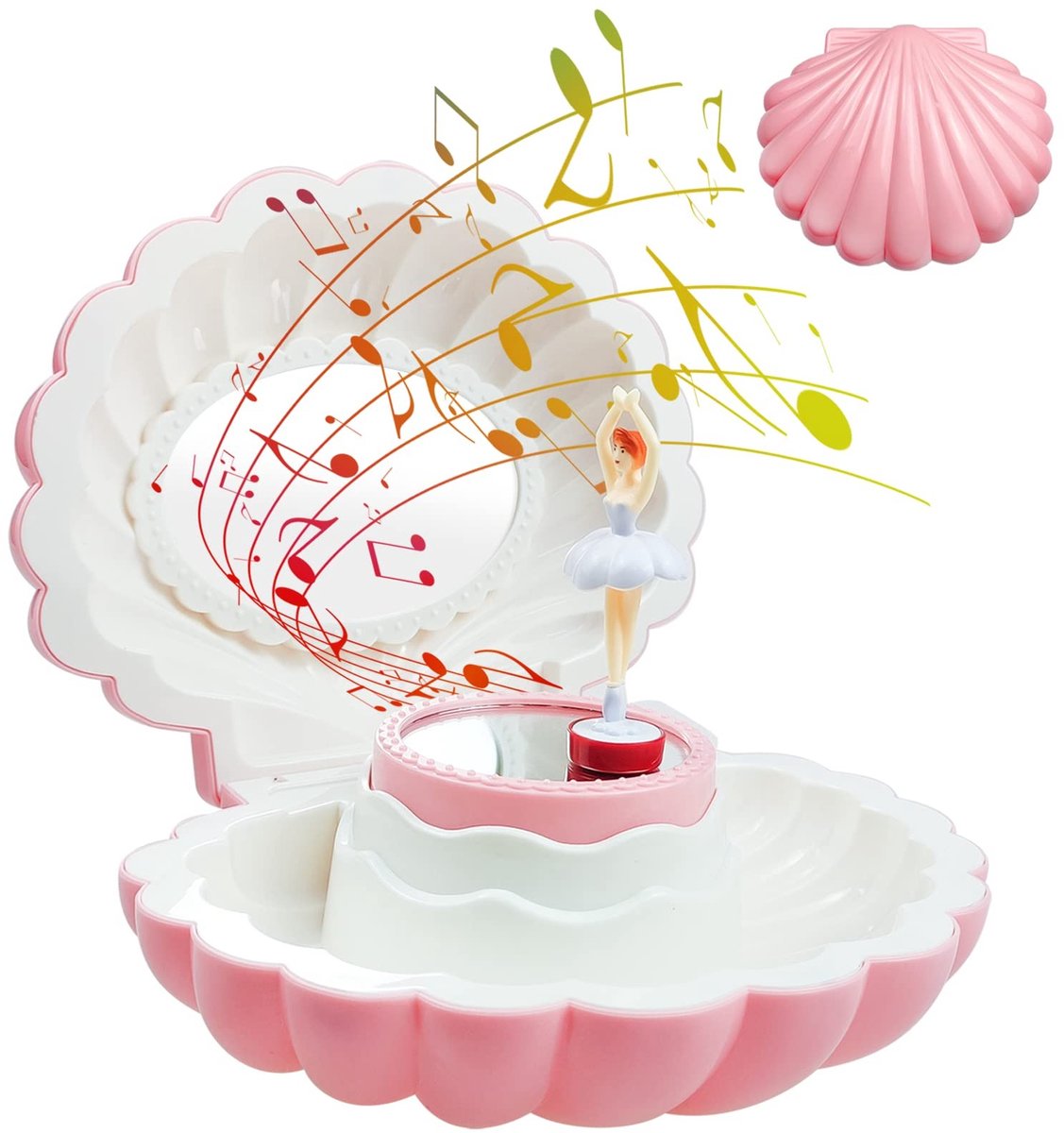 Cosensi- Sieradenbox met Muziek - Ballerina - Roze Schelp - Kinder Sieradenbox - Verstelbare Spiegel - Ideaal Cadeau voor Meisjes - Muziekdoos