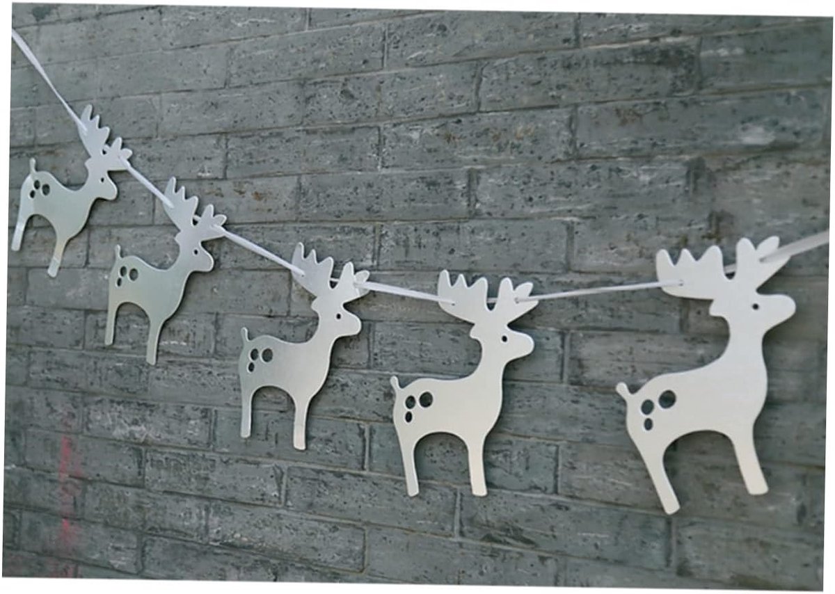 Papieren Slingers - Kerst Guirlande - Feest Versieren - Met Herten Design - 2 Stuks - Zilver – foto 4