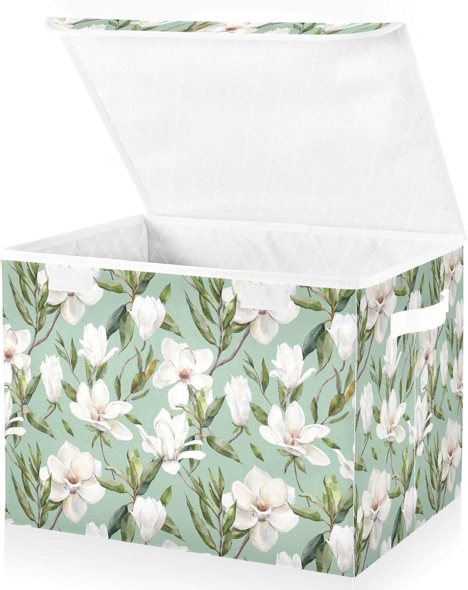 Opbergdoos met deksel witte magnolia bloemen