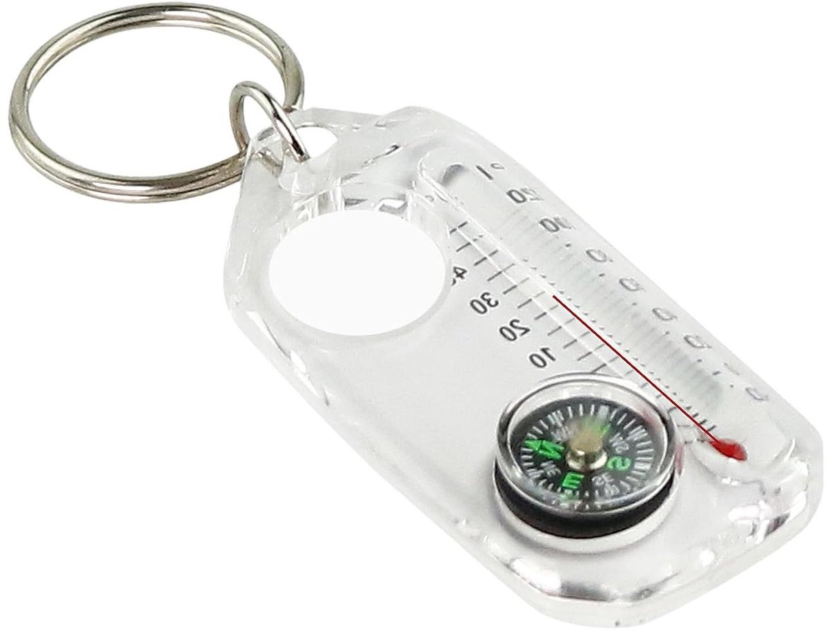 Mini Kompas Thermometer - Navigatie Sleutelhanger - Buiten Activiteiten - 3-in-1 Functionaliteit - 8 x 4 x 1 cm