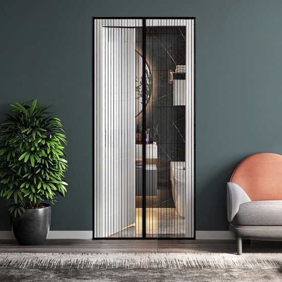 Deurgordijn zonder boren, zelfklevend - magnetisch muggennet voor deuren - dicht geborduurd muggengordijn - sluit automatisch met magneten, houdt muggen buiten in de zomer (100*210 cm, zwart) — afbeelding 3