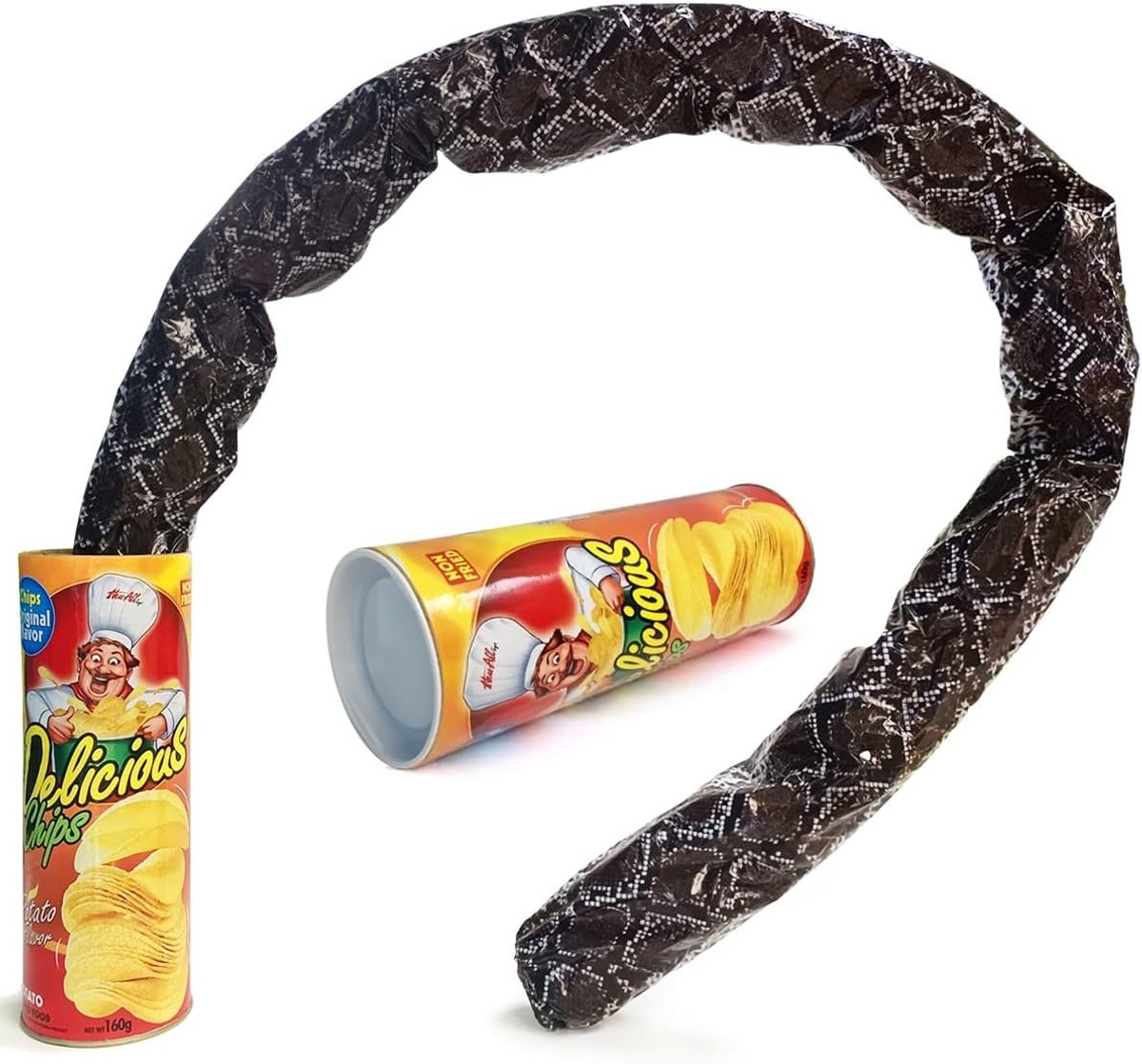 OLOEY Aardappelchipsblik met springende slang-Speelgoedcadeau-decoratie voor Halloween en 1 april-grap-practical joke-Groot formaat(Aardappelchips-stijl)(1 stuk)