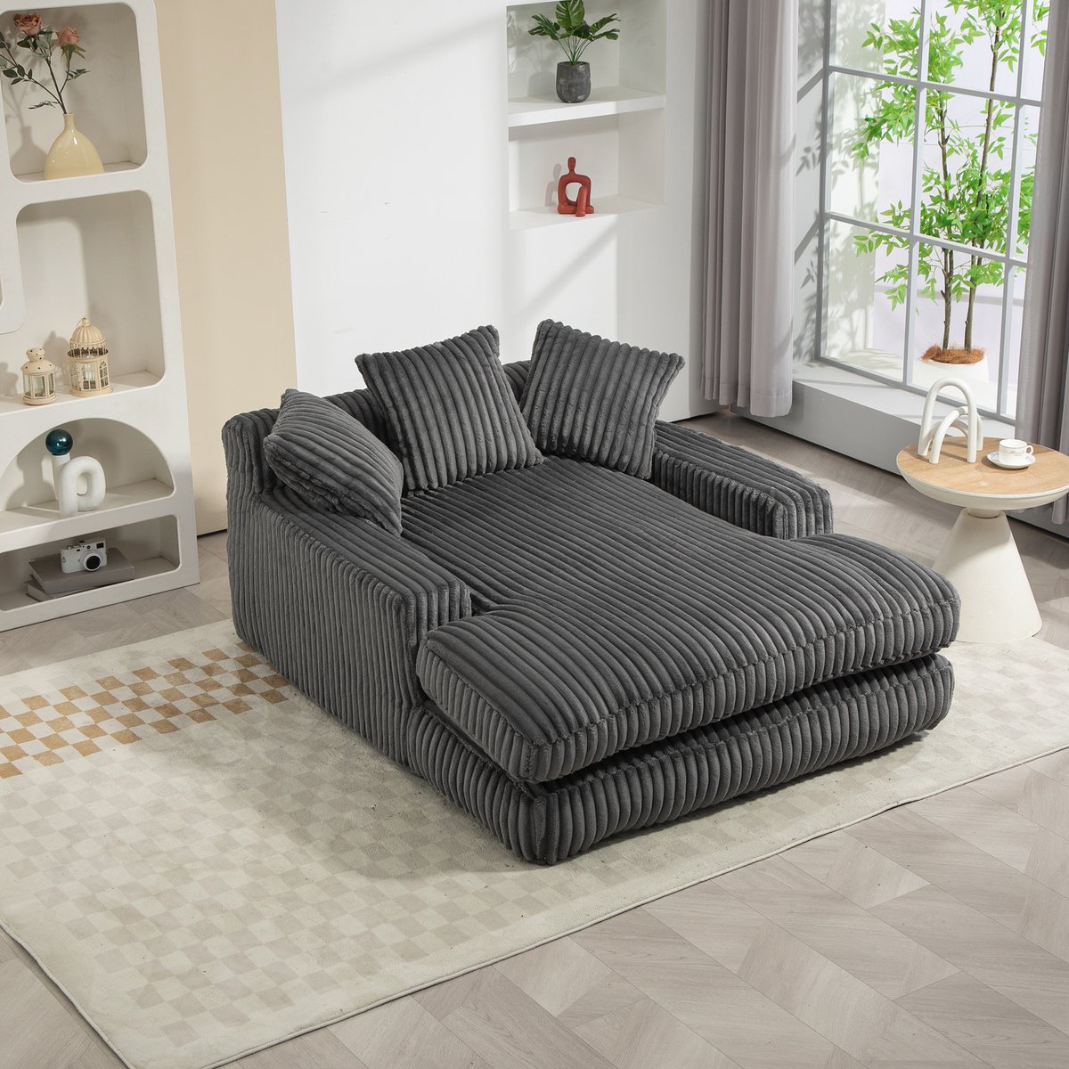 HAUSS SPOLE Sofa - Chaiselongue Relax - Enkel Zit - Met 3 Kussens & Armleuningen - 125x155 cm - Loungestoel Voor Woonkamer En Kantoor - Cordstof Donkergrijs