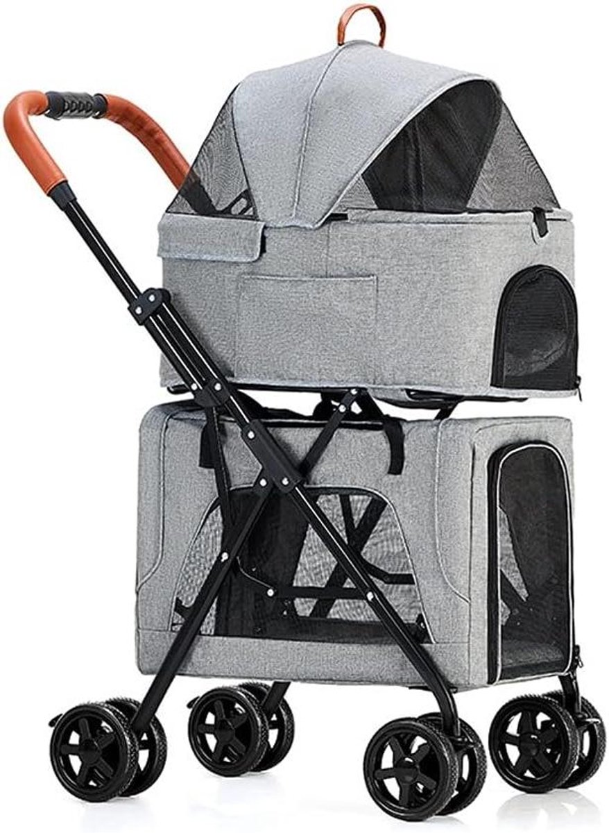 Dieren Wandelwagen - Hondenbuggy Kattenkar - Veilig Transport - Inklapbaar Lichtgewicht - 68x48x105cm - Zwart