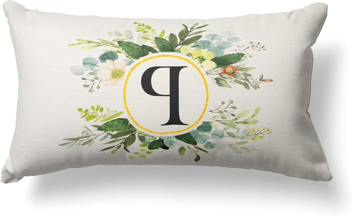 Decoratieve Kussenhoezen met Monogram Letter P en Bloemenprint 30x50cm, Groene Lente Kussens voor Sofa en Boerderijstijl Interieur
