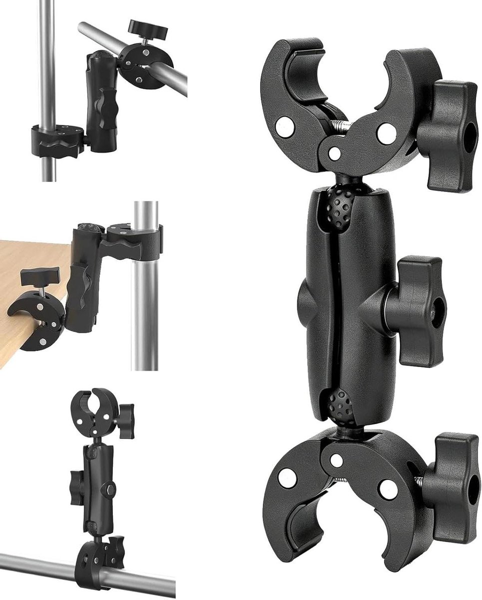 Dubbele Camerahouder - Magic Arm - Stabilisator Mobiel - Verstelbare Klem - 38 mm - Zwart