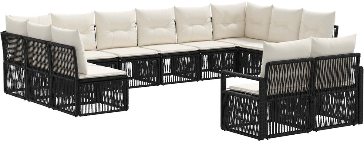 vidaXL - Tuinbank - Set - 12 - pcs - Zwart - poly - rattan