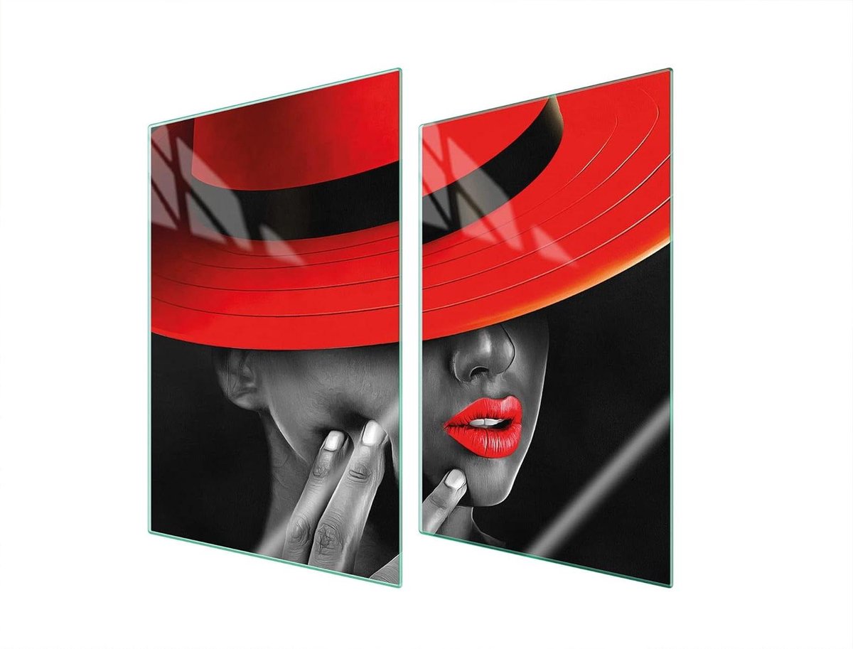 Kookplaat Afdekplaat - Snijplank - Keuken Decoratie - Gehard Glas - 70x52 cm - Rood